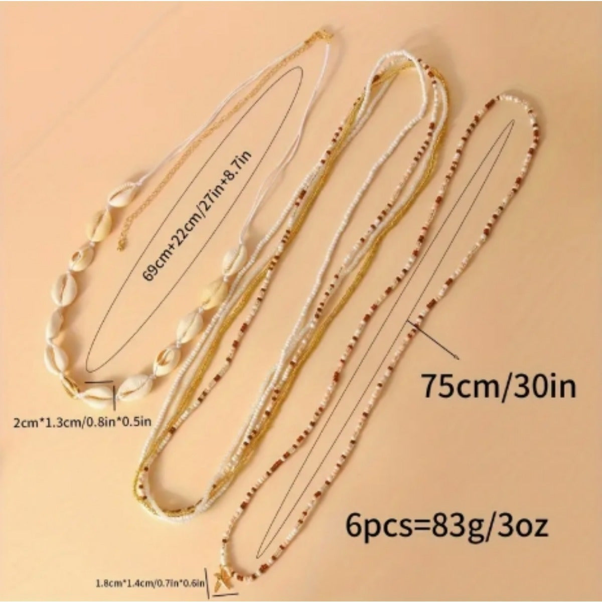 6pcs Boho Chic Shell Pendant Multi-layer beaded waist chain, suitable for women, summer fashion beach handmade elastic body chain, no plating, glass beads, suitable for Casual Attire and gift giving, suitable for Christmas